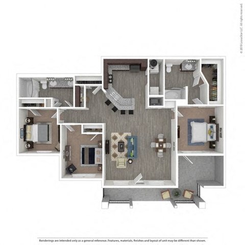 Floor plan for 3 beds, 2 baths, 1326 sqft